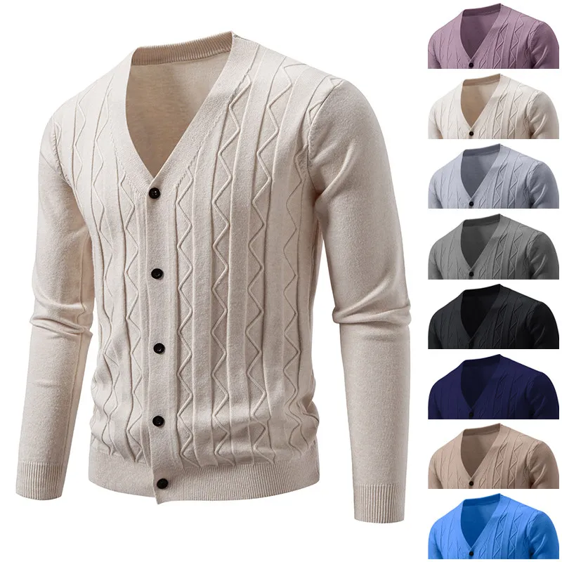 

Faionable Winter Men's Large Size Casual Knitted Cardigan Sweater Trendy V-Ne Long Sve 3D Effect Soft Polyester Blend