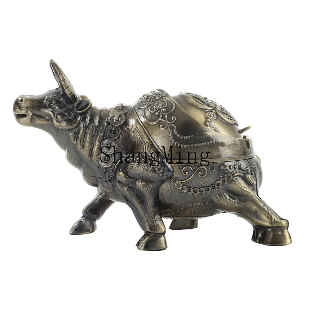 

PYH cow ashtray household living room light luxury ashtray with cover creative personality office anti-fly ash with
