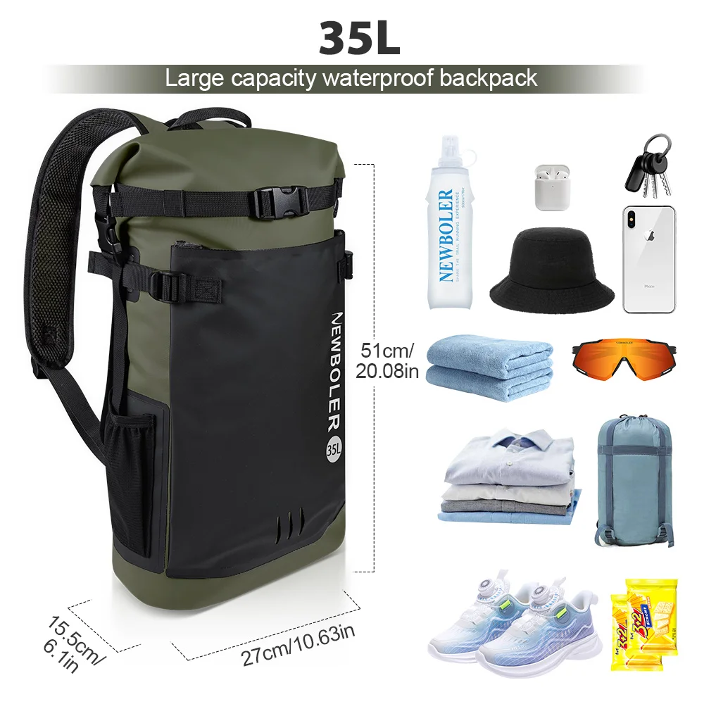 Schwimm-PVC-Packtasche, wasserdichter Rucksack für Damen und Herren, 35L, Schultertasche für Kajak, Trekking, Rafting, Surfen, Bootfahren – Detail 8
