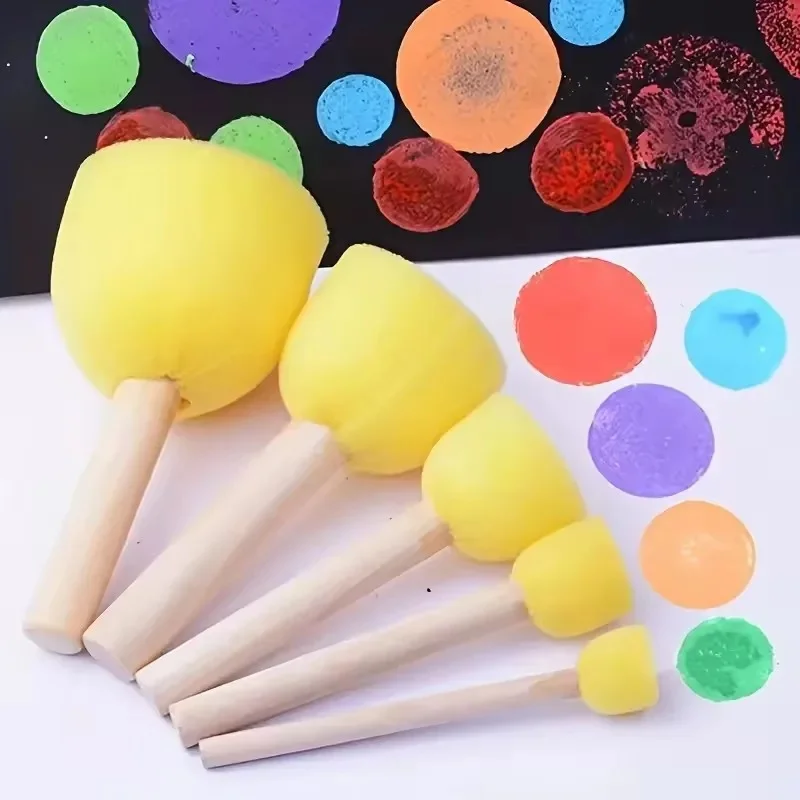 4 Pieces/set Student Sponge Paintbrushes Wood Handle Drawing and Doodling Starter DIY Art Supplies Gift