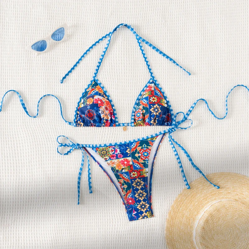 

NewbikiniPrinted Lace-Up Pendant Sexy Bikini Swimsuit for Women