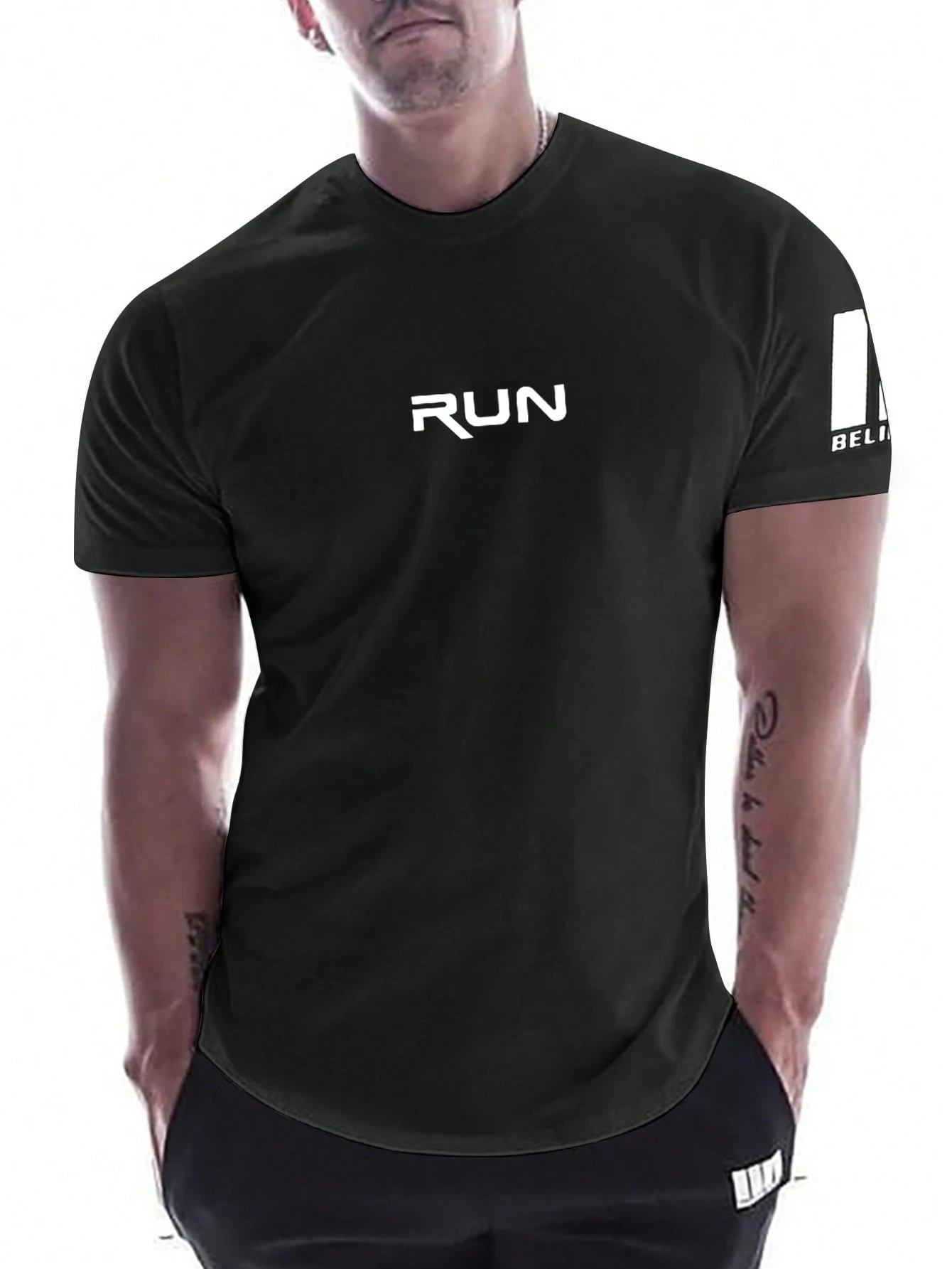 Boyfriend-Style Herren T-Shirt mit Buchstaben-Print, Sport-T-Shirt, Fitness-Top, Basketball-Print, atmungsaktiv, modisch, schnelltrocknend