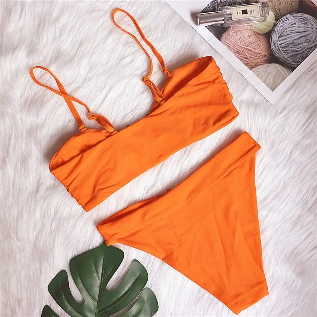 Sexy Metallring-Bikini, trägerloser Badeanzug für Damen, zweiteiliges Bikini-Set, Bandeau-Badeanzug, Badebekleidung, Modell V2855W. – Detail 37