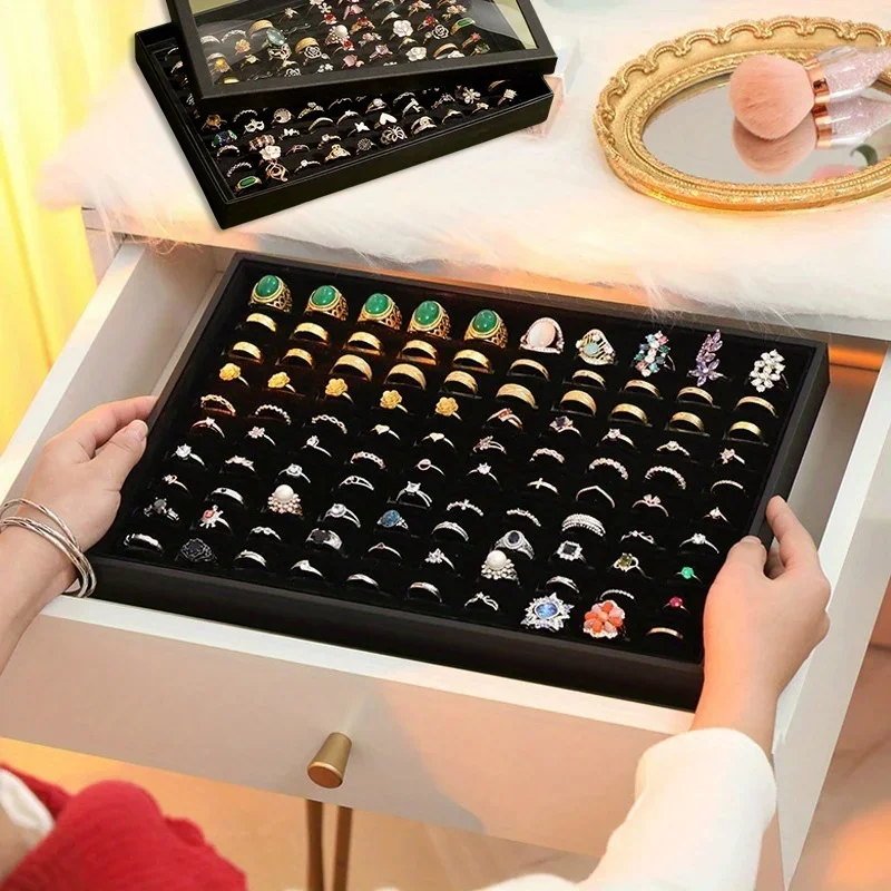 صندوق الخاتم، صندوق عرض المجوهرات، صندوق تخزين غطاء شريطي شفاف مقاوم للغبار، مضاد للأكسدة #1