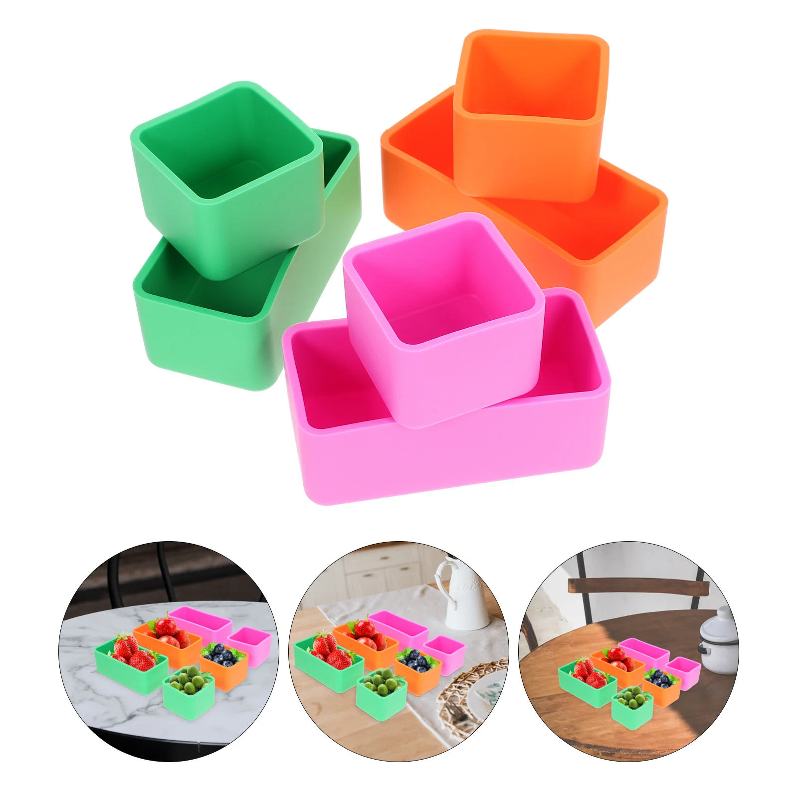 Caja Bento de silicona con divisores, contenedor de alimentos multifunción, fiambrera portátil compacta para comida de acampada doméstica, 6 uds.