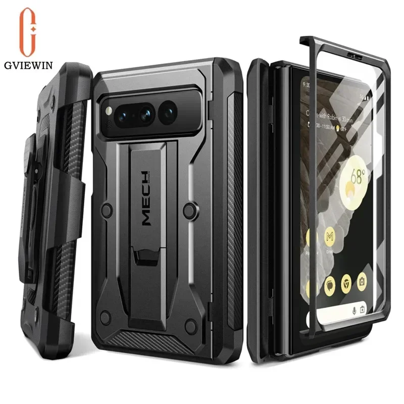 For Google Pixel Fold Case, Built-in Screen Protector, Hinge Protection, Military Grade, Dual Layer, Shockproof, Rugged Black