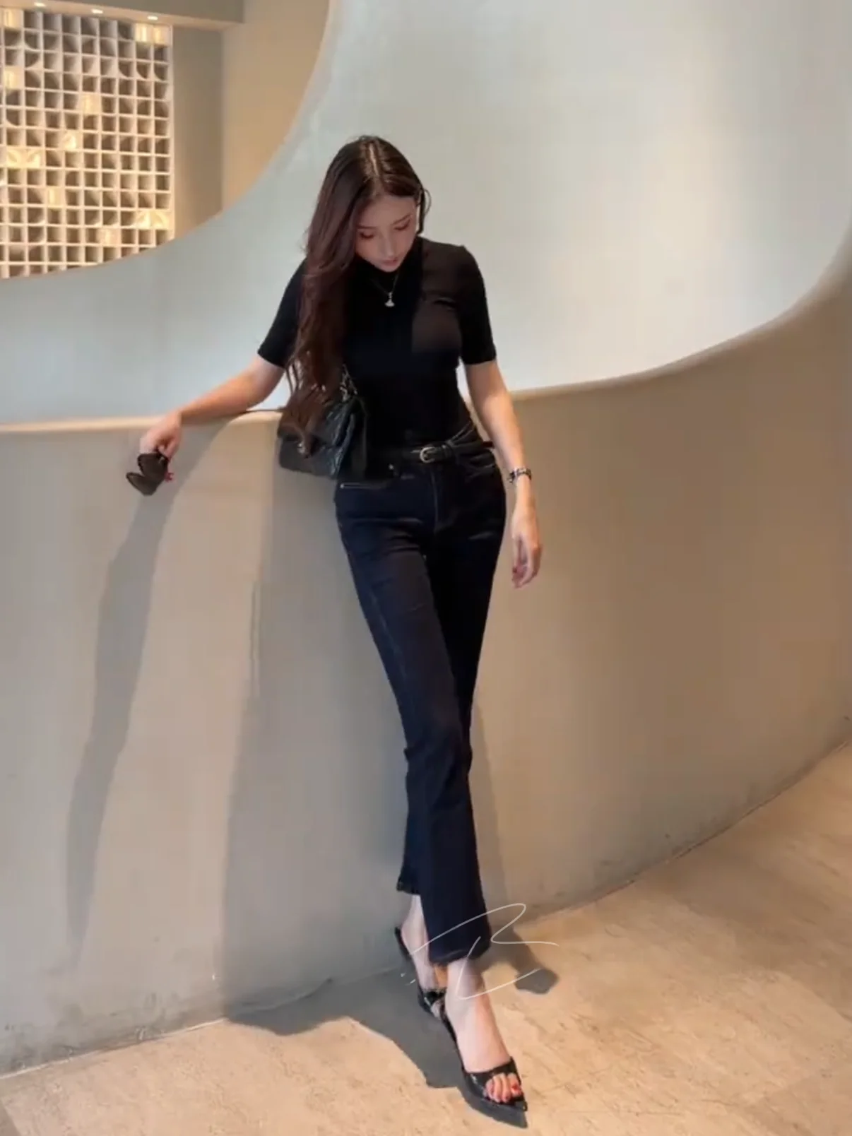 Retro Denim Blue Fitted Slimming Women's Jeans High Waist Micro Flared Bootcut Nine Point Butt Lifting Slimming Nine Point Pants
