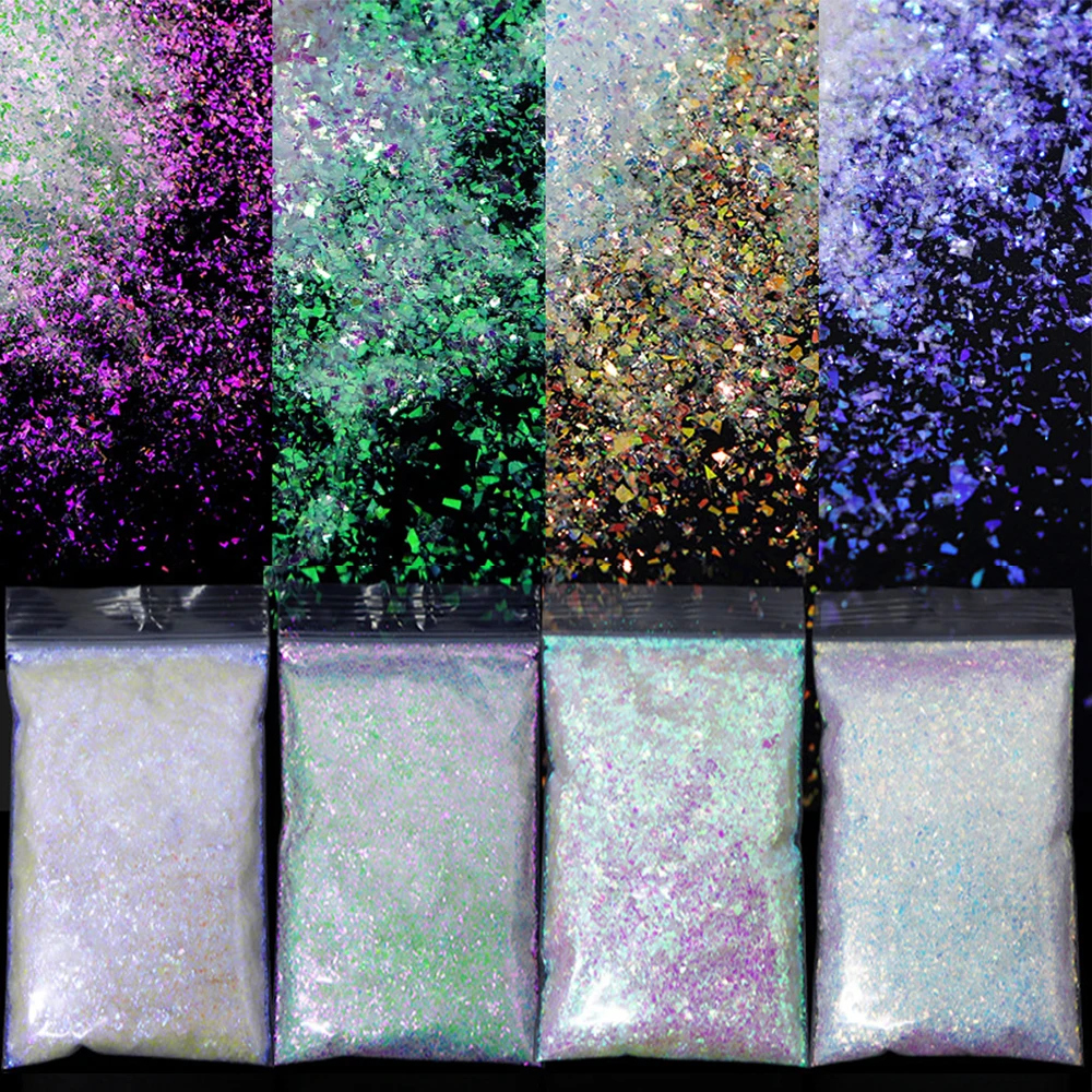 1-2MM Ultra-thin Aurora Irregular Nail Flakes Iridescent Holographic Flash-Slice 3D Polyester Nail Patch Glitters Sequins