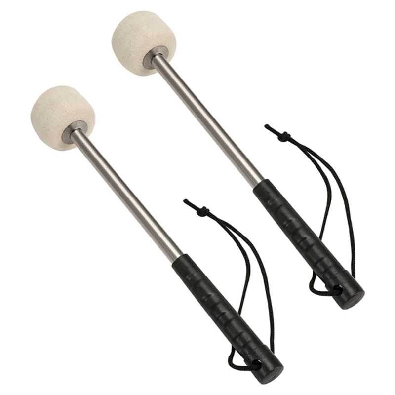 2 Pcs 12.5Inch Bass Steel Drum Mallets,Wool Felt Drum Sticks with Stainless Steel Handle, Anti-Slip Wool Drum Mallets