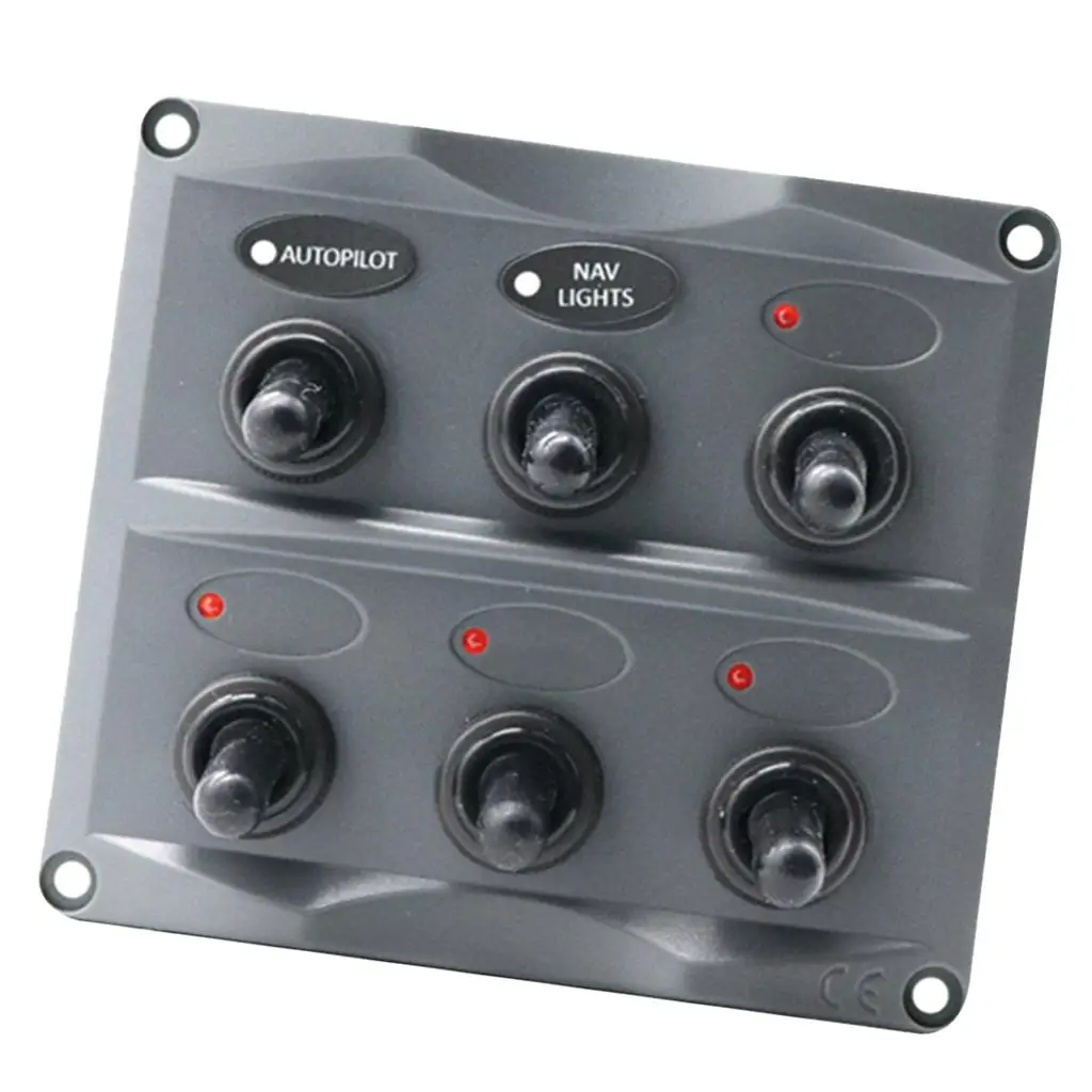 6 Gang Rocker Switch Panel with LED on Status Compact Cutout for Control Module Boat Lights Distribution