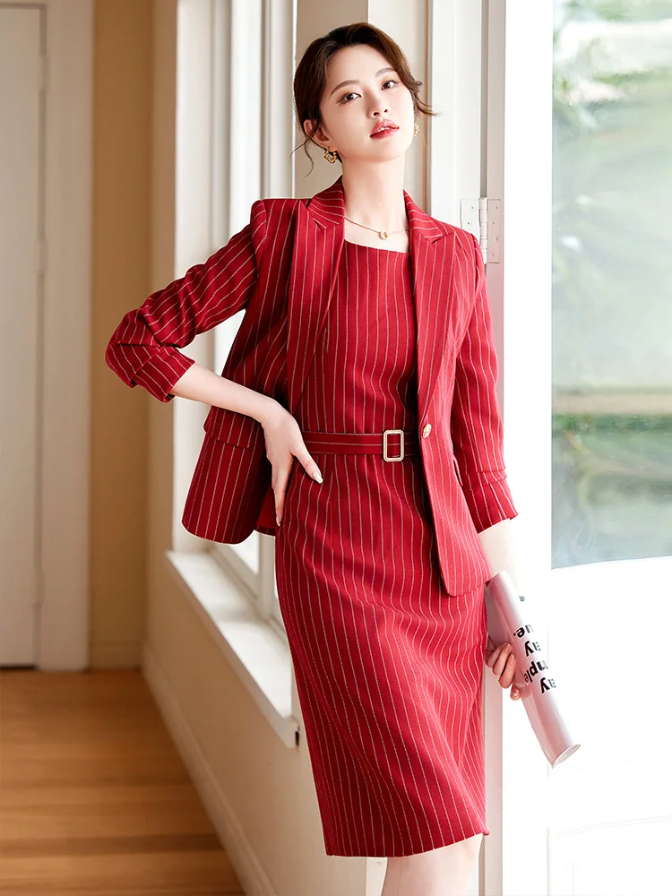 Autumn Dress Suits Women Fashion Two Piece Set Outfits Blazer Top Office Ladies Formal OL Work Professional Wear