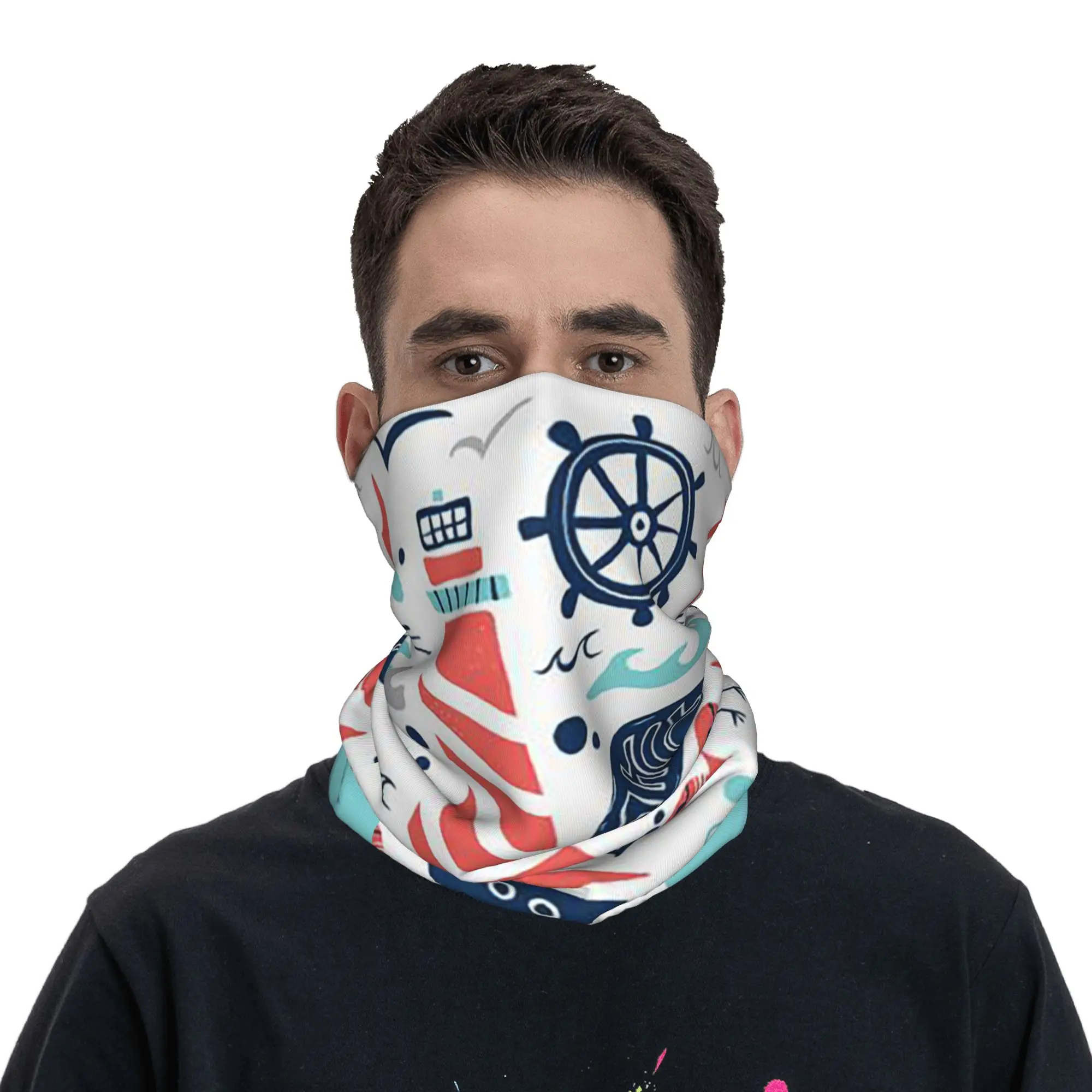 Preppy Nantucket Pattern Bandana Neck Cover Printed Magic Scarf Warm Face Mask Running Unisex Adult