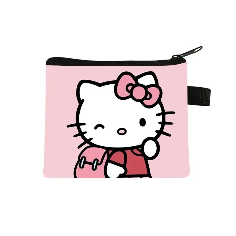 Sanrio-monedero de Hello Kitty para mujer y niña, monedero pequeño de cuero Pu con dibujos animados, almacenamiento de tarjetas de cambio, bolsa de monedas portátil de gran capacidad para niños