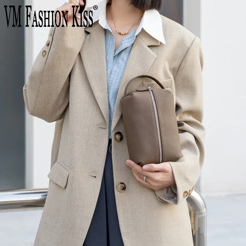 Genuine Leather High Quality Makeup Bag Simple Cosmetic Bag Women Toiletry Organizer Case Lady Travel Portable Storage Pouch