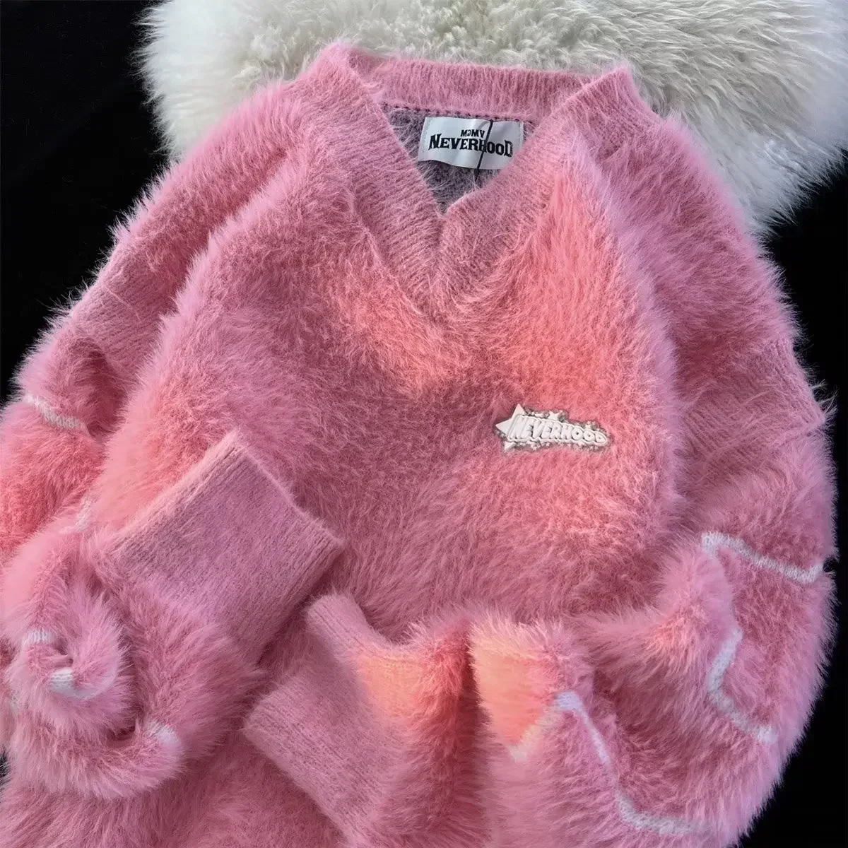 Winter Korean Style Harajuku Vintage Thick Warm V-neck Sweater Women's Japanese Leisure Women Streetwear Pullover Y2k Clothes