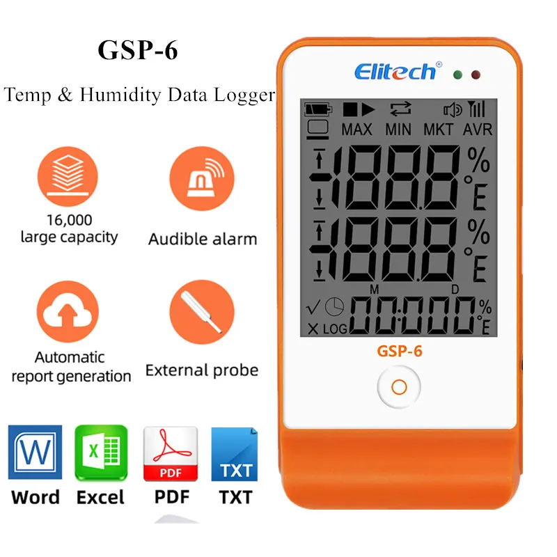 GSP-6 usb temperatura umidade registrador de dados temp registrador vacina monitor de temperatura 16000 pontos refrigeração corrente