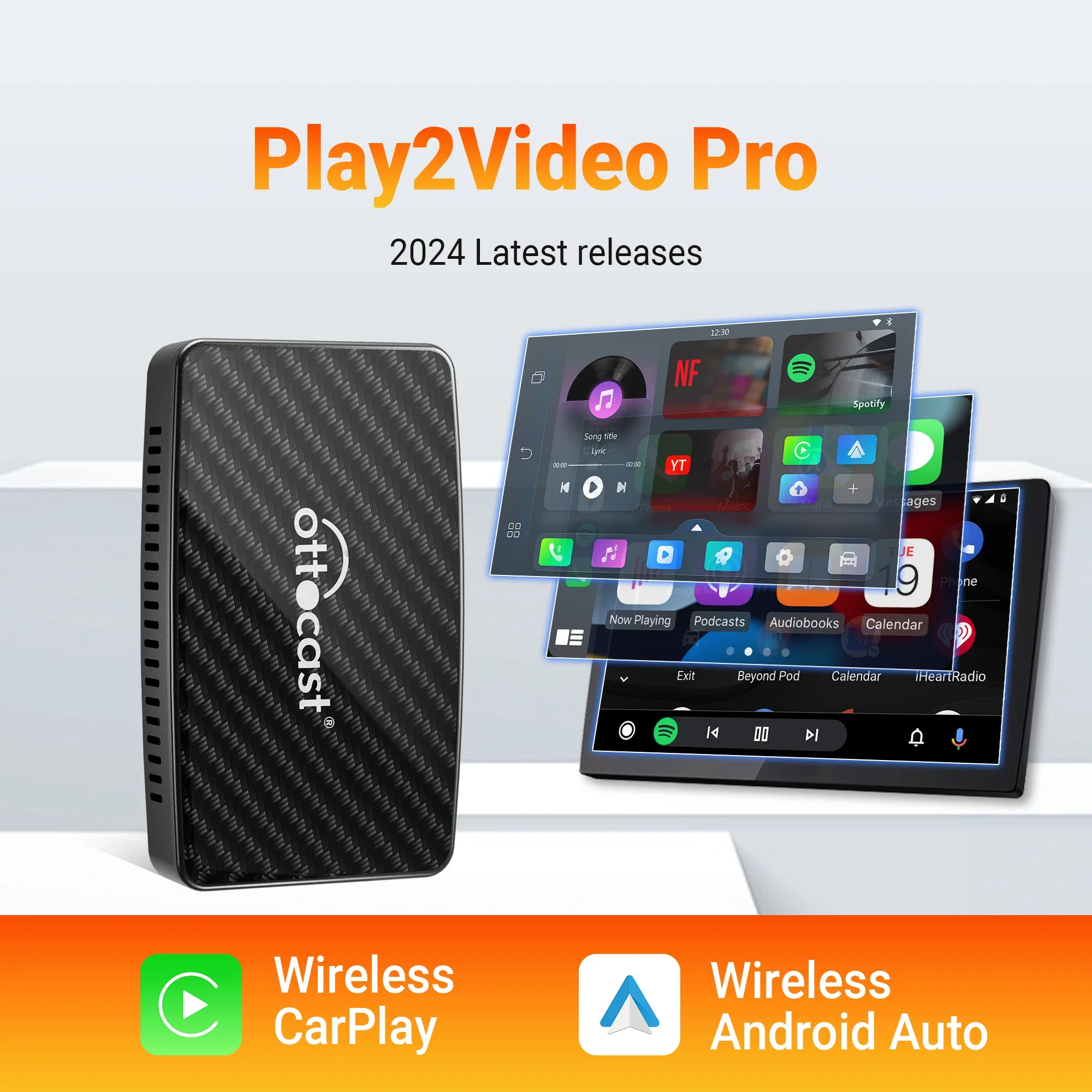 OTTOCAST Play2Video Pro Wireless CarPlay Android Auto Adapter for Spotify Youtube Netflix IPTV for VW Benz Kia Honda Toyota