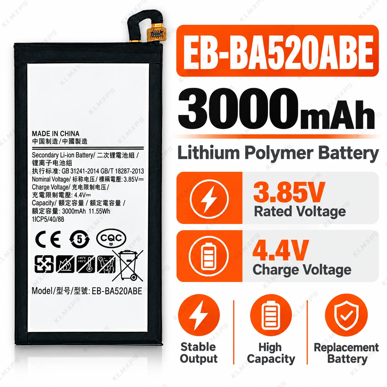 Replacement Battery EB-BA520ABE 3000mAh for Samsung Galaxy A5 2017 A520 SM-A520F A520K A520L A520S A520W Tools