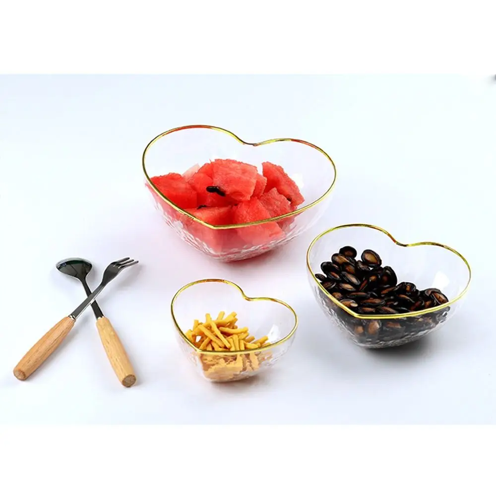 Transparent Glass Bowl Modern Simple Ice Cream Bowl Irregular Heart Shaped Fruit Plate Multipurpose Fruits Salad Bowl