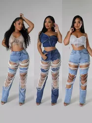 Women Pearls Jeans Casual Vintage Cutout High Waist Y2K Streetwear Pearls Denim Jeans Pockets Slim Denim Trousers