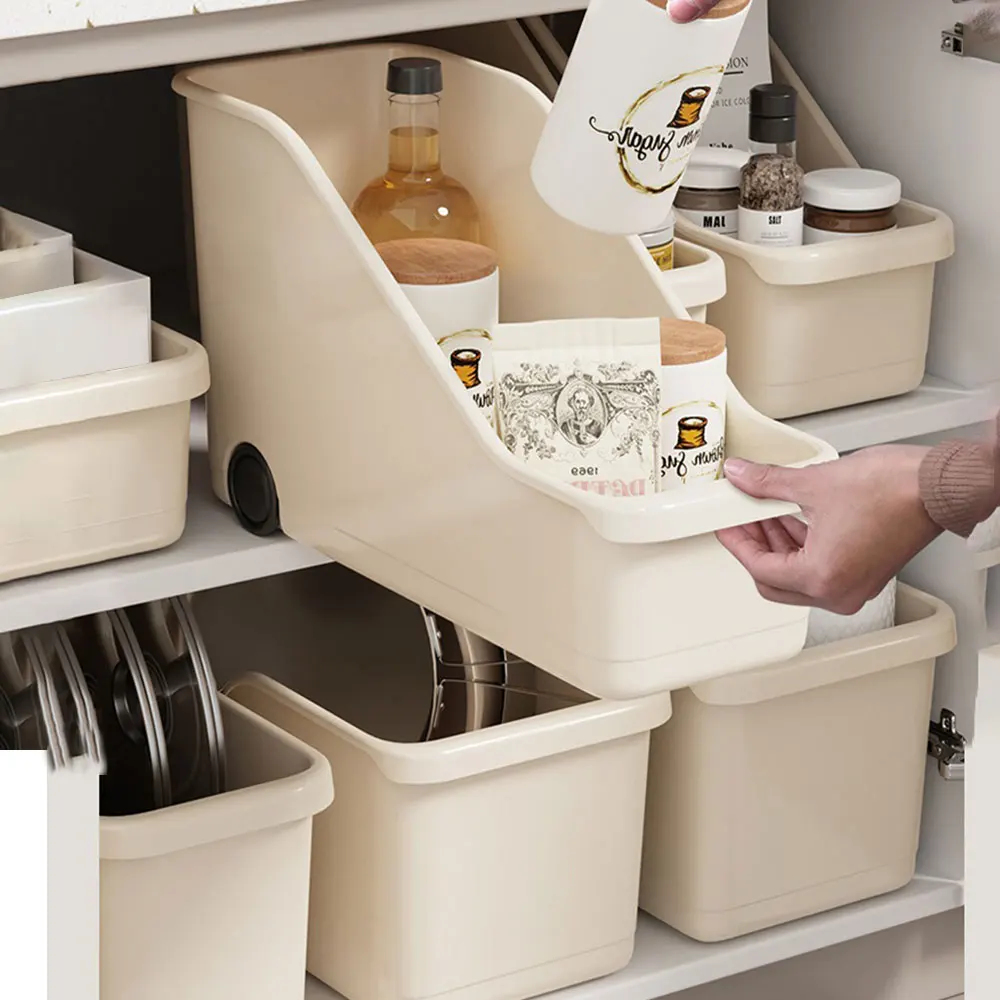 

Kitchen Cabinet Storage Box With Wheels Kitchenware Cover Rack Storage Container Sundry Storage Case Kitchen Closet Organizer