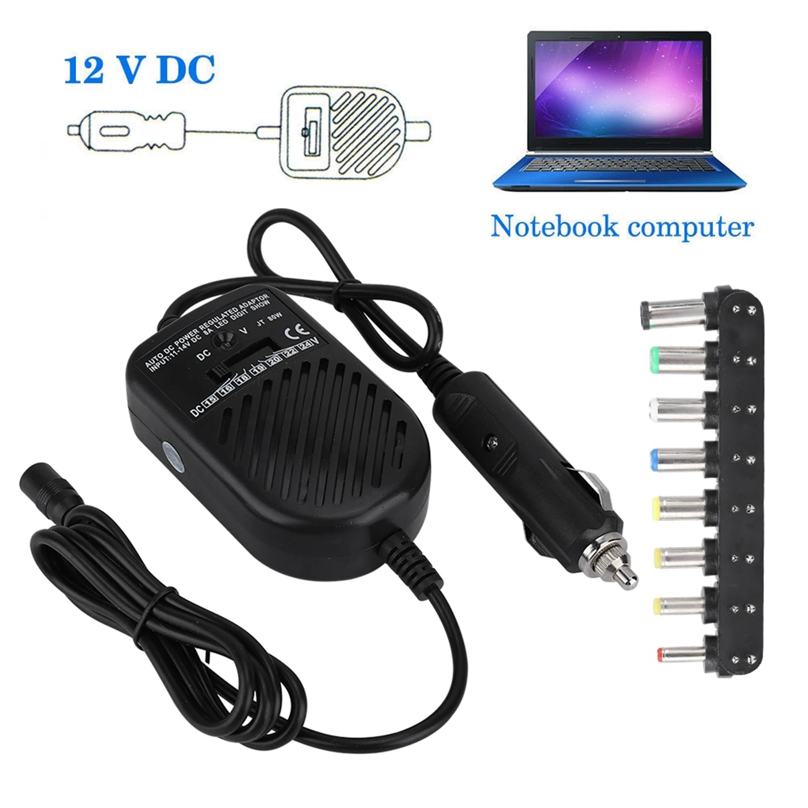 80W DC Car Charger 15‑24V Power Supply Adapter Set for Laptop Notebook Car Laptop Notebook