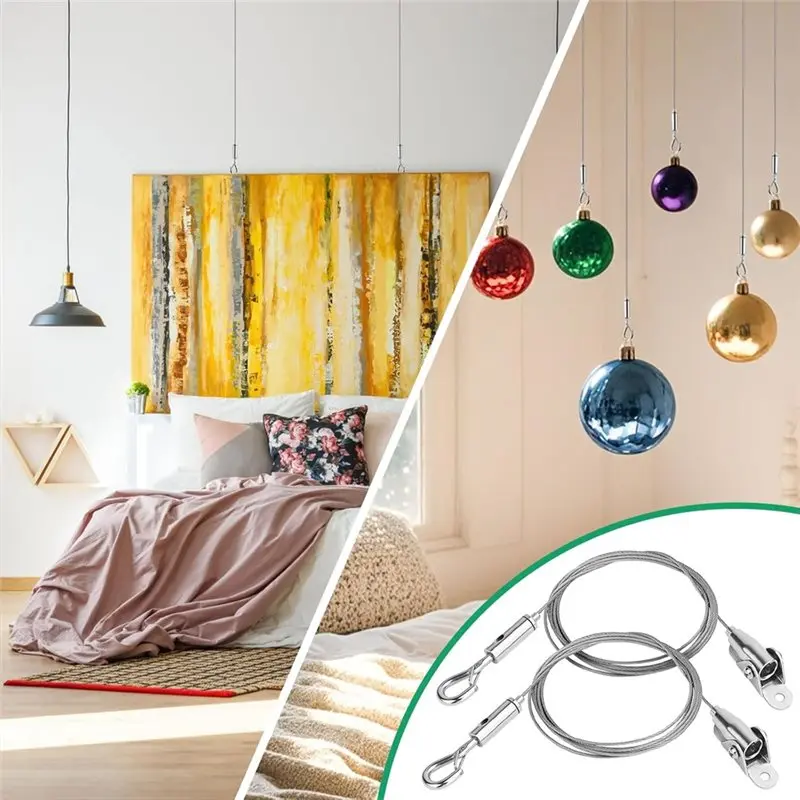 طقم تعليق سلك إطار الصورة من الفولاذ المقاوم للصدأ قابل للتعديل شديد التحمل من ABKY - 4 مجموعات لإطارات الصور والمصابيح