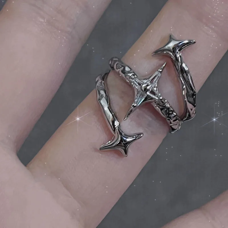 Irregular Black Cross Star Animal Spider Aesthetic Rings For Women Y2K EMO Gothic Ring Grunge Halloween Rave Jewelry Accessories