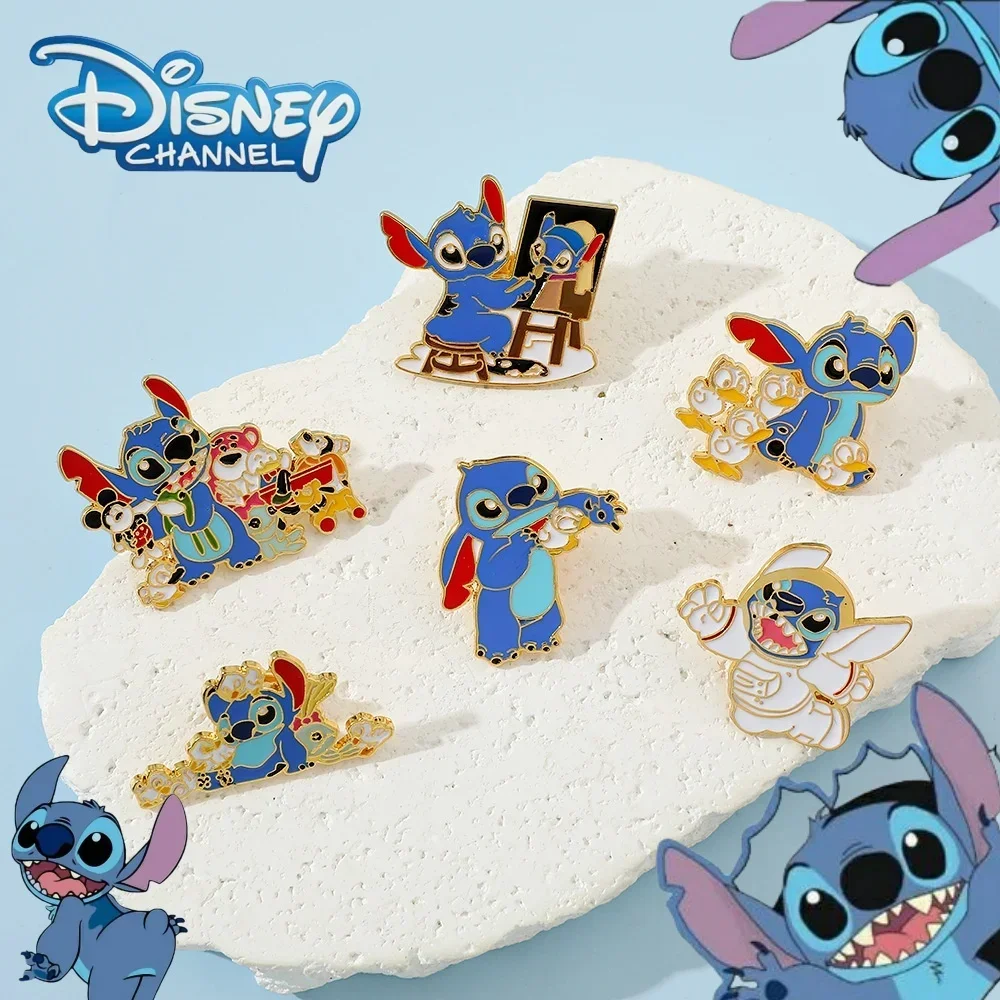 1set Disney Stitch Brooch Action Anime Figures Badge of Metal Bag Accessories Play Tricks Children Collect Birthday Present Cute