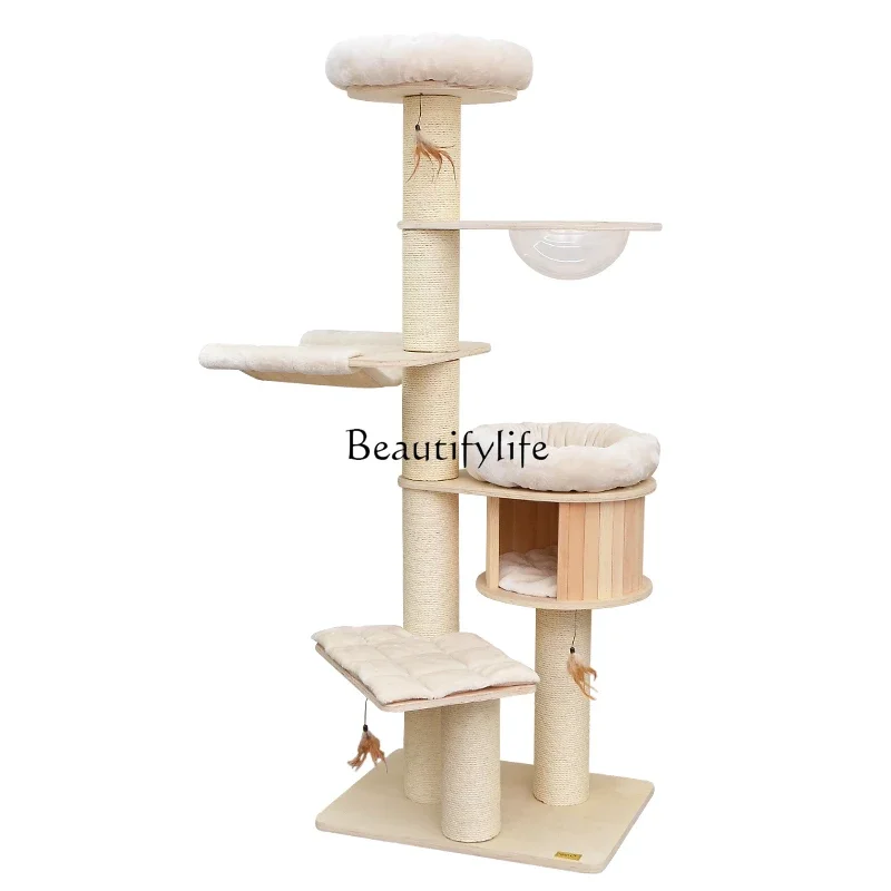 

Nest Tree Integrated Large Multi-Space Multi-Layer Solid Wood Space Capsule Hammock Grinding Claw Sisal Cat Climbing Frame