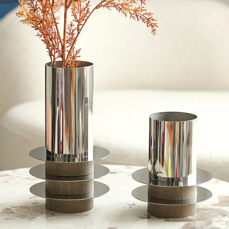 Metal Circular Laminated Floral Ornaments Home Decoration Model Room Hotel Dining Table Vase Decorations Modern Luxury