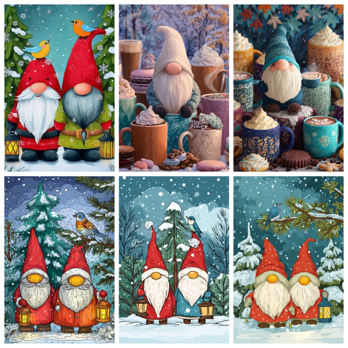 Painting By Number Christmas dwarves Wall Art DIY Frame Picture By Numbers Acrylic On Canvas For Living Room