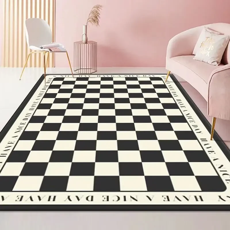 Factory Direct 2026 Fashion Retro Checkerboard Carpet Living Room Bedroom Decoration Bedside Non-slip Soft Mat Home Washable Plu