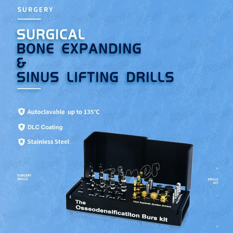 29pcs Osseodensification Burs Kit Titanium Coated Dental Implant Drills Membrane Diamond Coated Drills Tissue Punch Finer