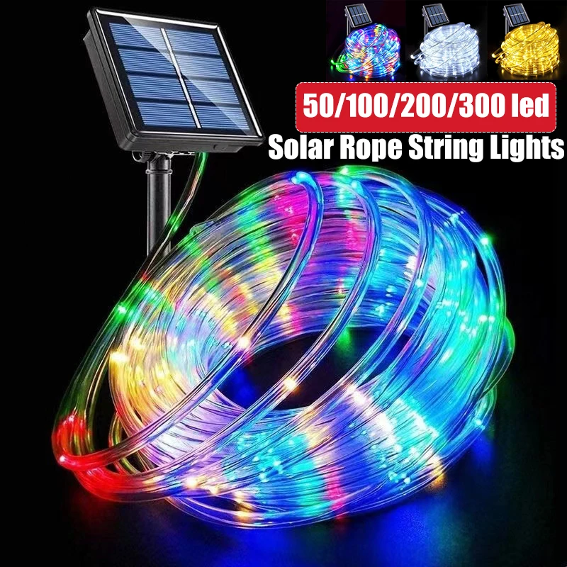 

Светодиодные солнечные гирлянды для сада, водонепроницаемые трубчатые лампы, рождественские гирлянды, сказочные огни для наружного праздничного декора и освещения