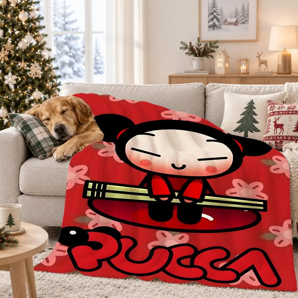 Cartoon Pucca Throw Pet Flannel Blanket Throw Blanket for Living Room Bedroom Bed Sofa Picnic Cover kids