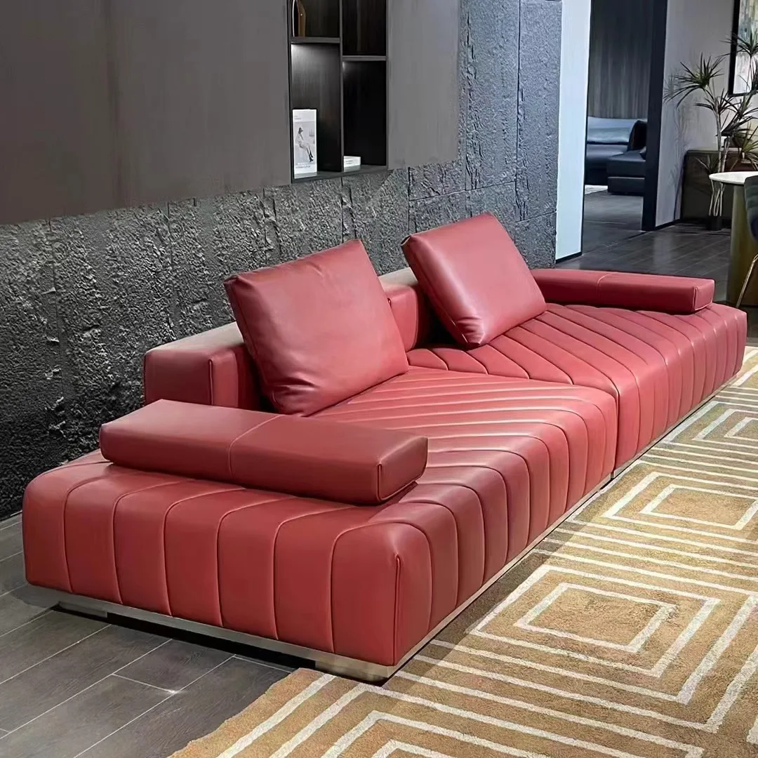 

Leather Roland sofa, small living room Italian minimalist, straight row three-person furniture
