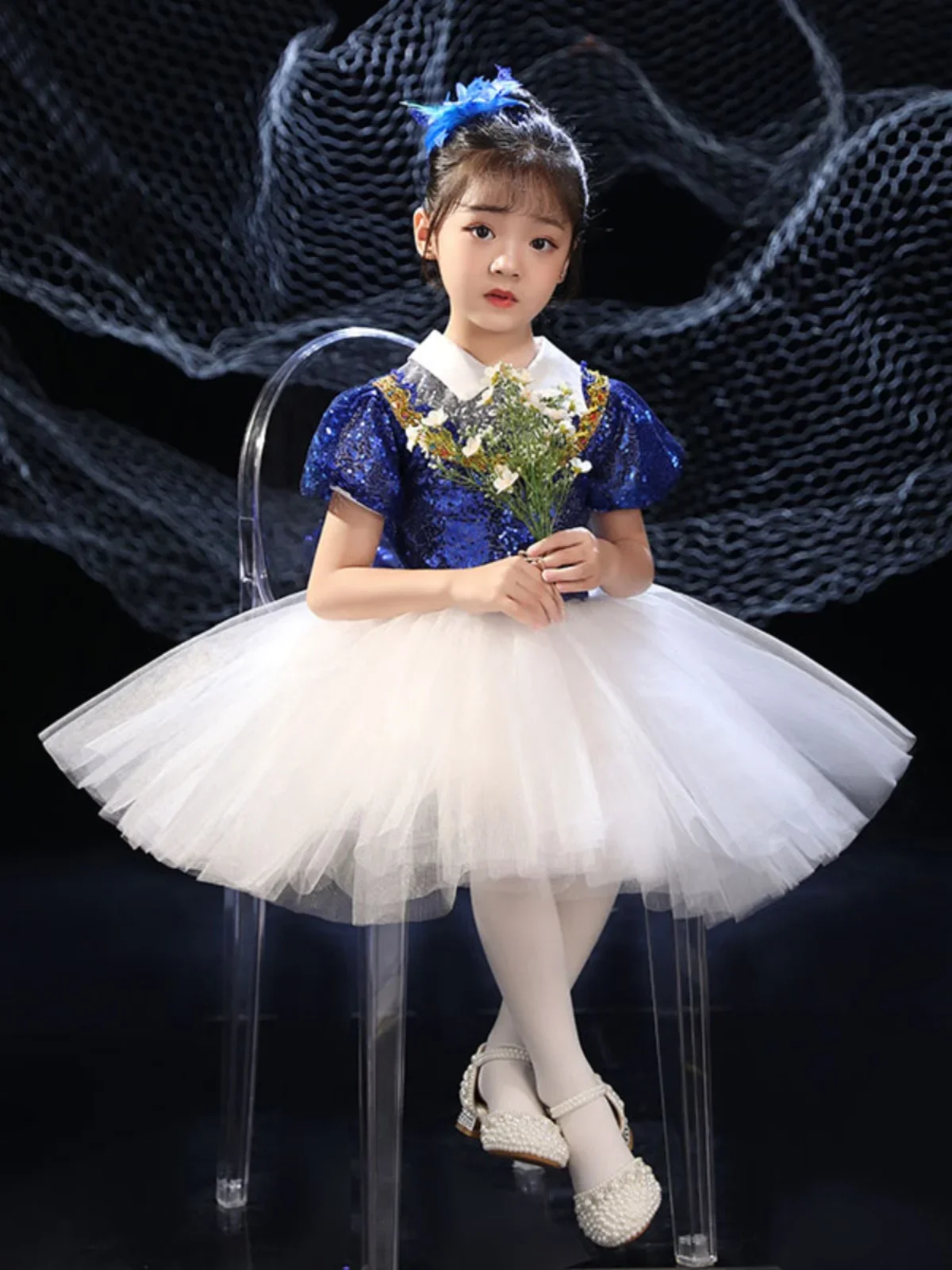 زي ساري منتفخ مطرز بالترتر ، ملابس جوقة ، فستان أميرة ، أداء مسرحي ، لطيف ، رياض أطفال ، رقص حديث ، فتيات