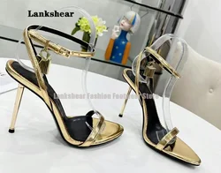 Women Pointy Open Toe Metal Pendant Luxury Designer Gladiatus Thin High Heel Sandals Stiletto Shoes Summer Dress Party Shoe