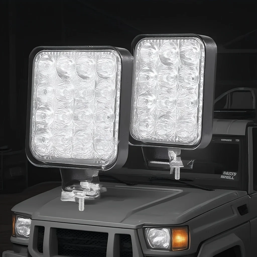 شريط إضاءة LED مقاوم للماء 12 فولت 48 وات - أضواء كاشفة مربعة للطرق الوعرة لسيارات الدفع الرباعي والشاحنات والقيادة الليلية
