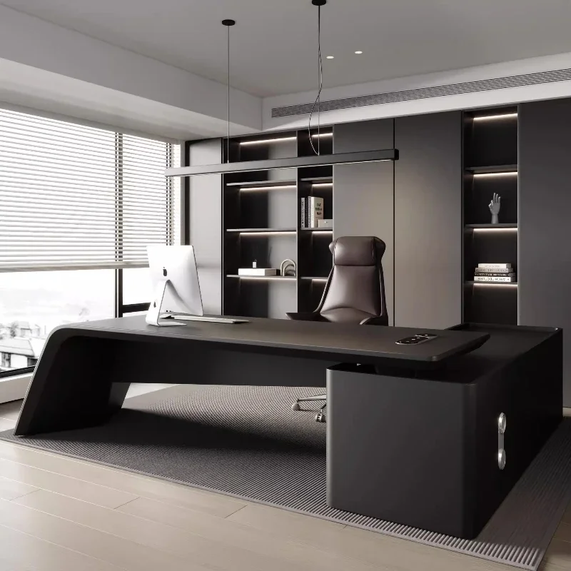

Matte black paint boss computer desk high-end atmospheric office desk Luxury study cutting Gaming desk Work desktop Home Office