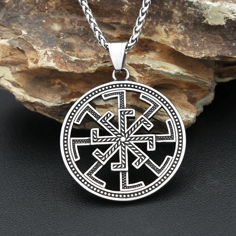 Fashion Vintage Viking Celtic Knots Pendant Stainless Steel Slavic Kolovrat Symbol Necklaces For Men Nordic Amulet Jewelry Gifts