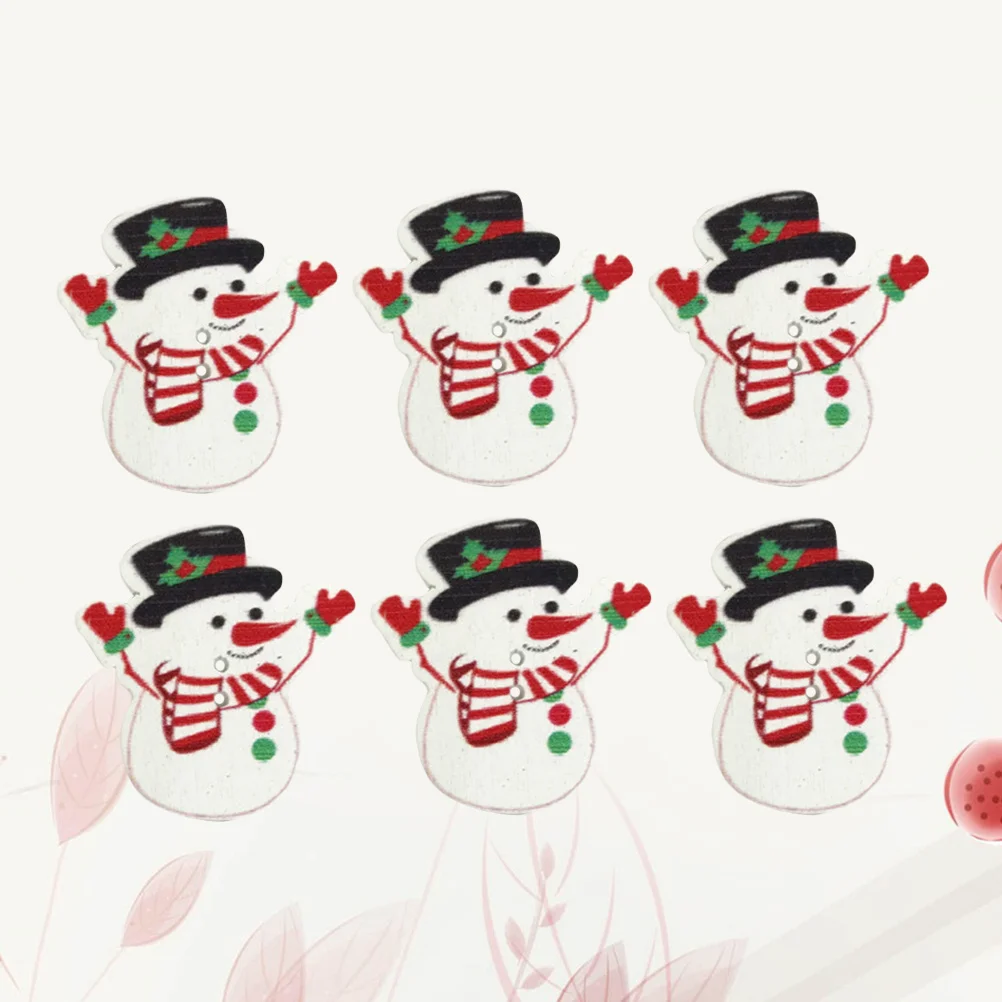

50Pcs Wooden Buttons Snowman Pattern 35x32mm Two Hole Craft Buttons for Sewing Knitting Scrapbook DIY Projects Painted Cartoon