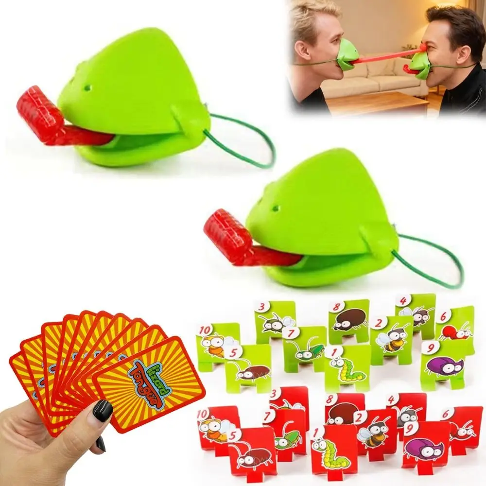 Funny Frog Mask Wagging Tongue Games Two/Four People with Cards Frog Mask with Blow Tongue Parent-Unisex Interaction