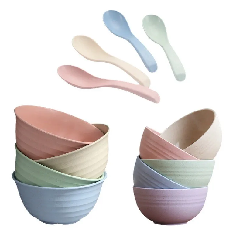 Wheat straw bowlplastic bowlstudent rice bowlhousehold instant noodle bowlcreative noodle bowlset soup bowl