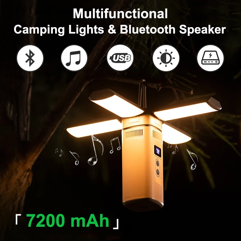 Multifunctional Camping Lights Wireless Bluetooth Speaker Foldable Table Lamps Portable Flashlight Outdoor Hiking Tent Light