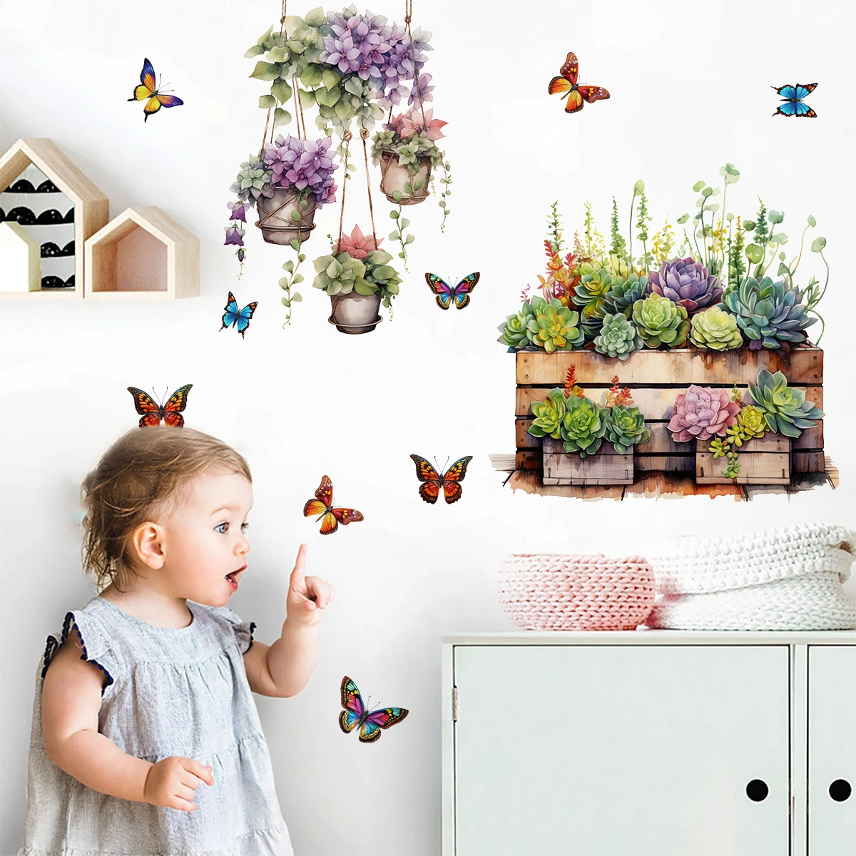 4 Styles 3D Christmas Decoration Wall Sticker For Kids Baby Rooms Self-adhesive Flowers Butterfly Holiday Decor Wall Decals