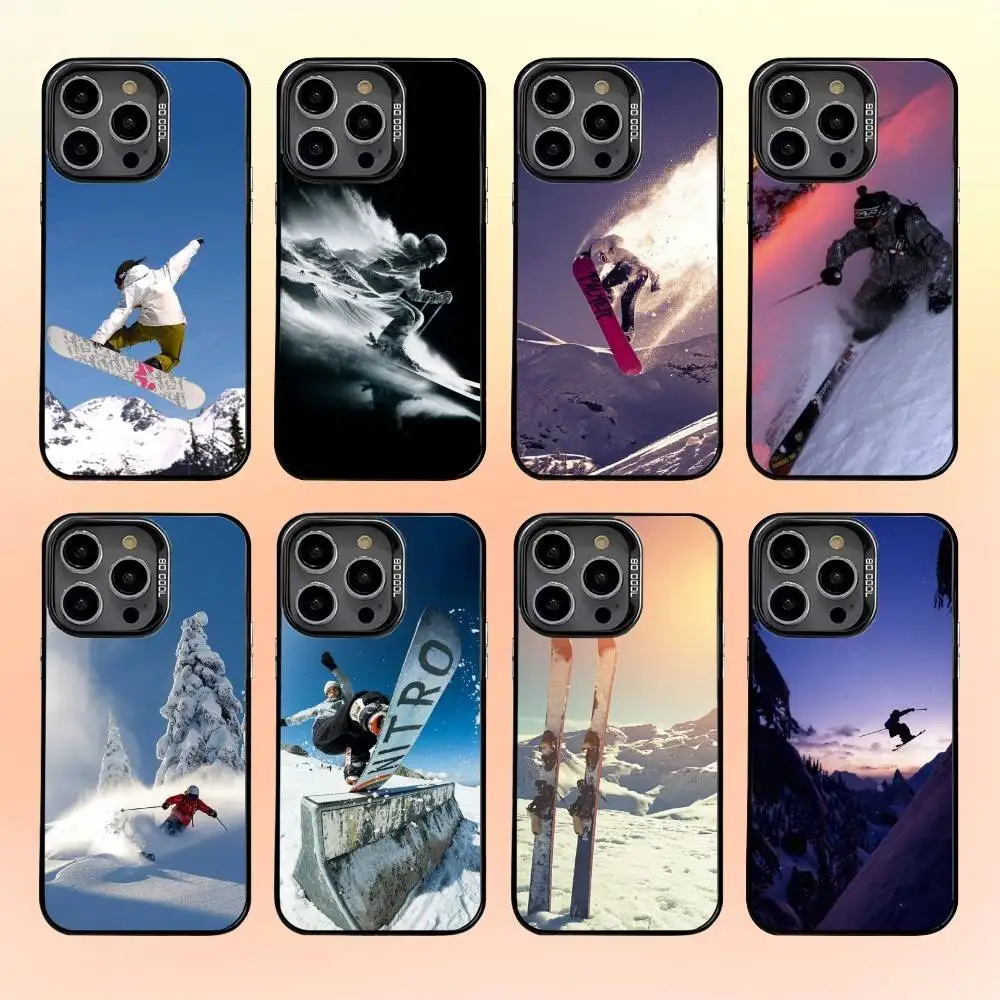 

Skiing S-Snow S-Snowboard Ski Phone Case For iPhone 16,15,14,13,12,11,Mini,Pro,MAX Gray Matte Silicone Black Cover