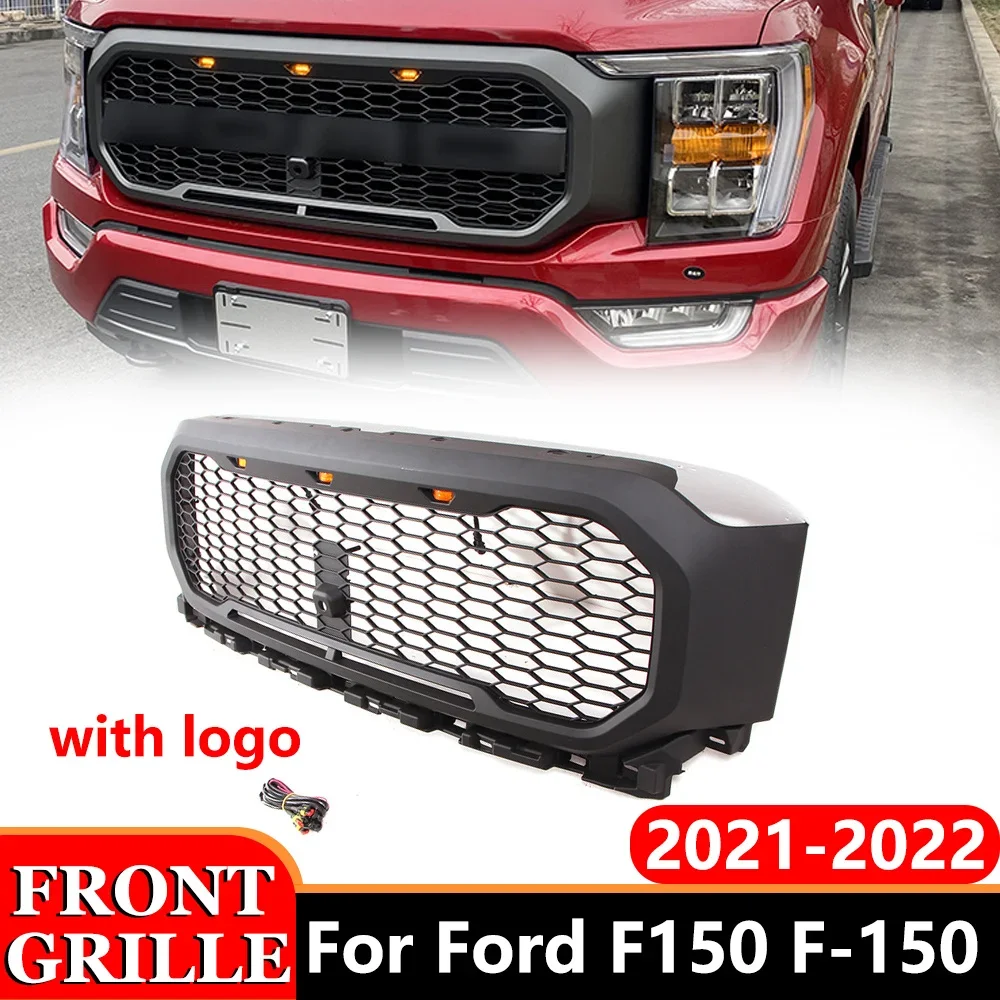 

Front Grill W/Light Fit For 2021 - 2022 Ford F150 F-150 Front Bumper Upper Racing Grill Grills Front Bumper Grilles