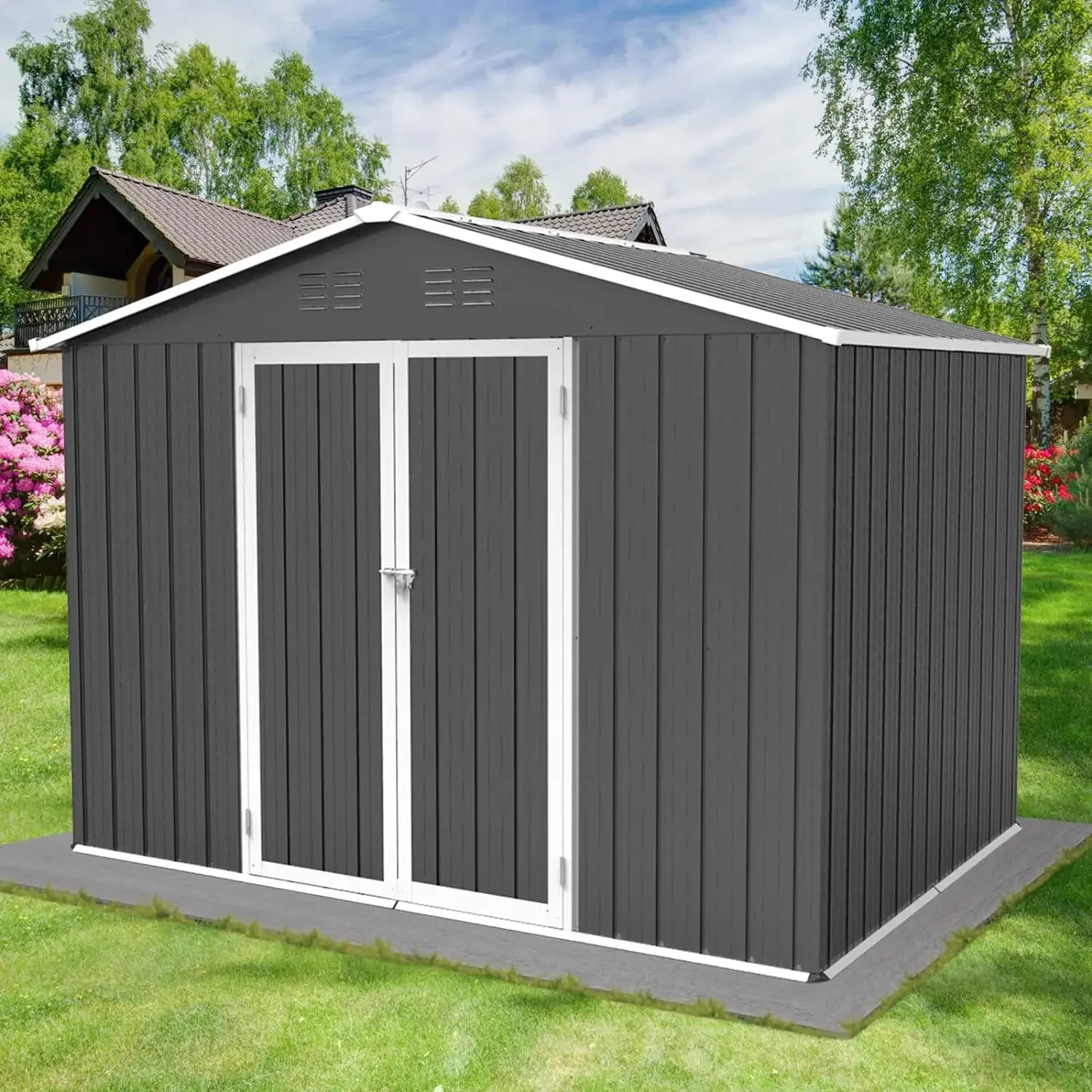 

8'x 6' Outdoor Storage Shed, Metal Sheds with Air Vent & Lockable Doors, Tool Shed for Garden, Backyard, Front Yard,Lawn,Patio